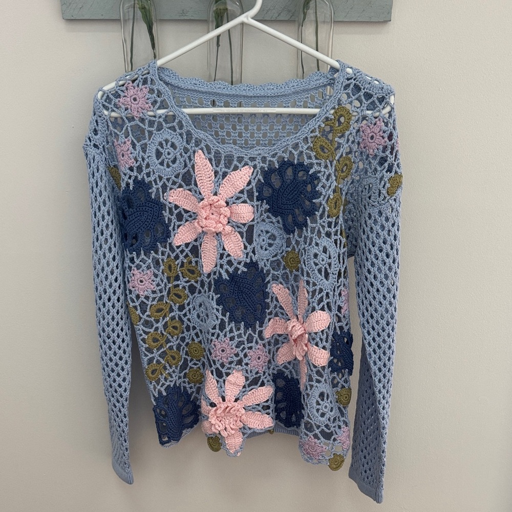 Floral Crochet Women Top - Blue and Pink